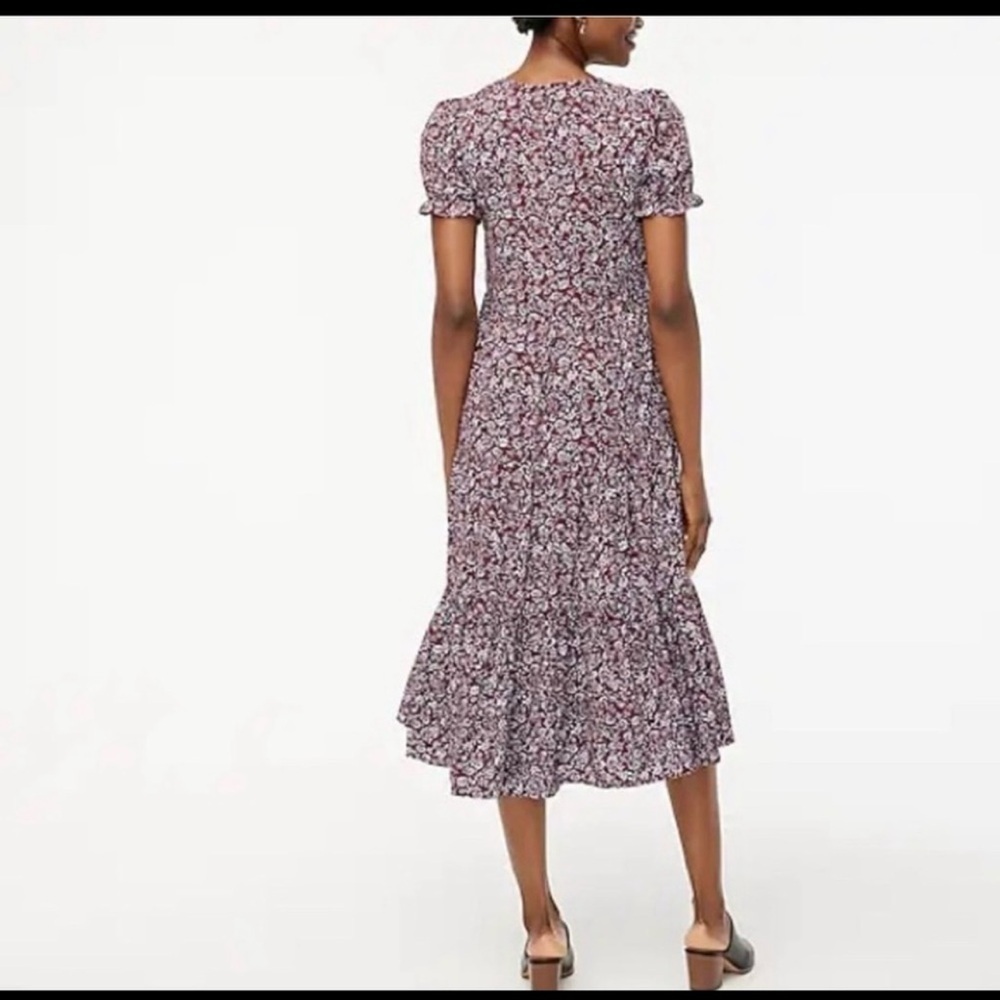 J. Crew Burgundy Floral tiered Puff Sleeve Midi Dress Size XS - Picture 5 of 16